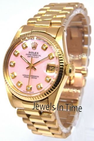 Rolex Datejust 18k Yellow Gold Pink Diamond Dial 31mm Watch 6827 4