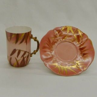 Limoges M R France Gold Pink Scallop Set Of 2 Cup With Handle And Saucer