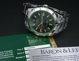 116400V Rolex Milgauss Black Dial Green Crystal Orange Hand 40mm Watch 2010 W498 5