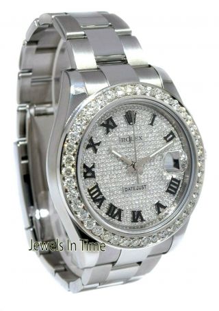Rolex Datejust II Steel Pave Diamond Roman Dial & Bezel 41mm Watch Box 116334 2