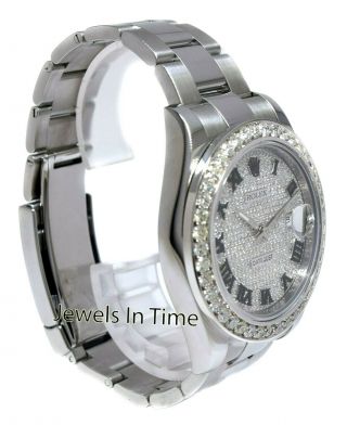 Rolex Datejust II Steel Pave Diamond Roman Dial & Bezel 41mm Watch Box 116334 3