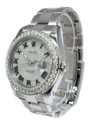 Rolex Datejust II Steel Pave Diamond Roman Dial & Bezel 41mm Watch Box 116334 6