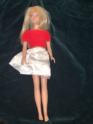 Vintage Barbie Sister Skipper Doll Platinum Blonde Red Velvet White Satin Dress