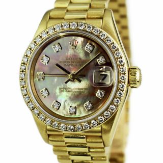 Rolex - Ladies 18kt Gold President Tahitian Mop Diamond Bezel 69138 - Sant Blanc