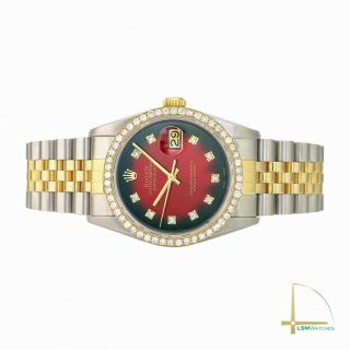 Rolex Datejust Mens 36mm Gold & SS Red Vignette Diamond Dial and Bezel Watch 6