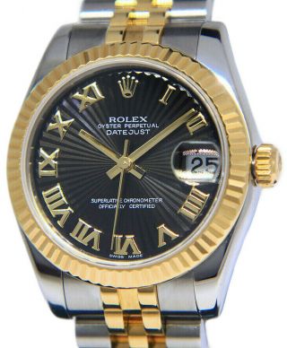 Rolex Datejust 18k Yellow Gold/steel Black Sunburst Dial 31mm Watch 178273