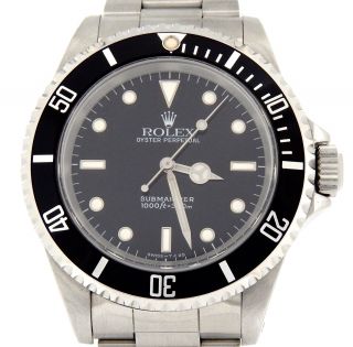 Mens Rolex Submariner Stainless Steel No Date Sub Watch Black Dial & Bezel 14060