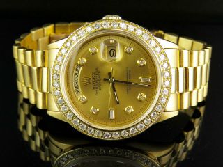 18k Mens Yellow Gold Rolex Presidential Day - Date 36mm Diamond Watch 3.  5 Ct