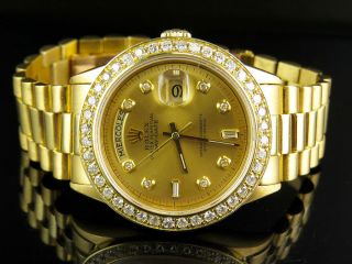 18K Mens Yellow Gold Rolex Presidential Day - Date 36MM Diamond Watch 3.  5 CT 3