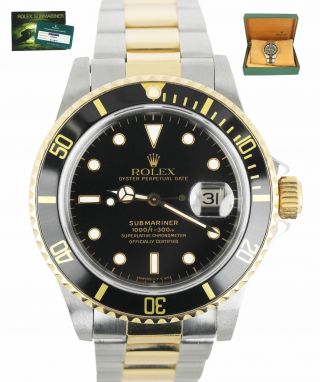 Vintage 1984 Rolex Submariner 16803 Two - Tone 18k Gold Stainless Black 40mm Dive
