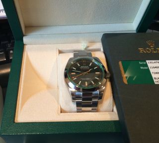Rolex Nib Green Crystal Milgauss 116400gv Box/papers $8,  300 Retail 40mm
