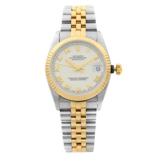 Rolex Datejust 18k Yellow Gold Steel Ivory Roman Dial Ladies 1995 Watch 68273