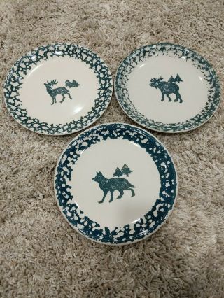 3 Folk Craft Elk,  Deer,  Wolf North Country Tienshan 10 - 1/2 " Dinner Plates