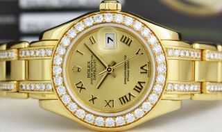ROLEX 18kt Gold Pearlmaster Champagne Roman Diamond Bracelet 80298 SANT BLANC 3