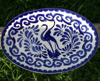 Vtg Anfora Puebla Blue Deep Platter Hand Painted Mexican Hacienda 13 "
