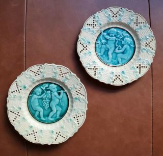 Antique Majolica 8 " Plates Made In Germany