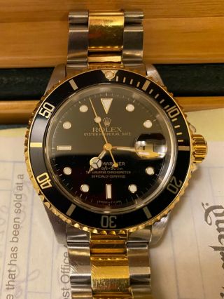 Rolex 18k Gold Ss Submariner Date 16613 Quickset Mens Watch.