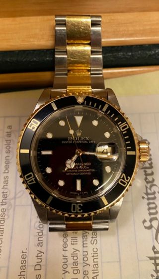 Rolex 18k Gold SS Submariner Date 16613 Quickset Mens Watch. 2