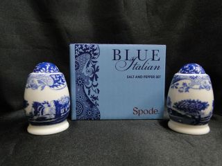 Spode Italian,  Blue Scene: Salt & Pepper Shaker Set (s),  3”,  Box