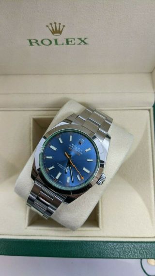 Rolex Milgauss 116400gv Stainless Steel Blue Dial Green Crystal - Box & Papers