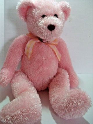 Teddy Bear Plush Stuff Animal Toy Pink Rosebud Bow 18 Inches Gently Loved