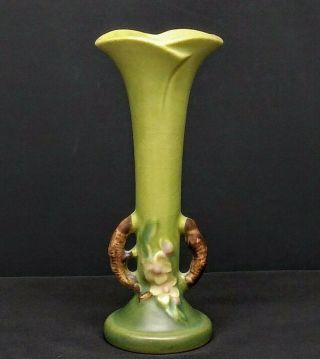 Vintage Roseville Apple Blossom Green Bud Vase Signed Usa 379 - 7