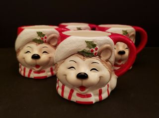 Fitz And Floyd Vintage Teddy Bear Christmas Mugs 1981 Set Of 4