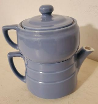 Vintage Coors Pottery Coorsite Blue Tea Pot 846 Usa 4 Piece Infuser Steeper