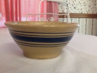 Antique Yelloware Bowl.  Cobalt Blue Stripes
