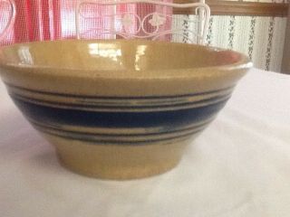 Antique Yelloware Bowl.  Cobalt Blue Stripes 3