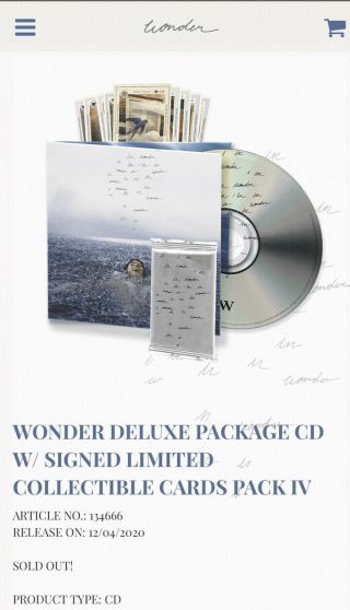 Shawn Mendes Wonder Deluxe Package Cd W/ Signed Limited Collectible Card Pack Iv