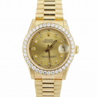 Rolex Datejust President 31mm Mid - Size 18k Yellow Gold Watch Diamond Bezel 68278