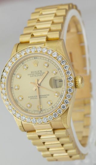 Rolex DateJust President 31mm Mid - Size 18K Yellow Gold Watch DIAMOND BEZEL 68278 2