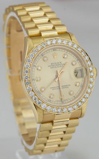 Rolex DateJust President 31mm Mid - Size 18K Yellow Gold Watch DIAMOND BEZEL 68278 3