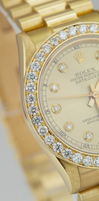 Rolex DateJust President 31mm Mid - Size 18K Yellow Gold Watch DIAMOND BEZEL 68278 4