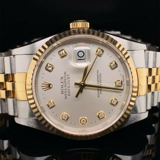 Rolex Datejust 16233 Diamond Dial 18k Yellow Gold Stainless Box Booklet