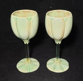 2 Newman Studio Pottery Ceramic Floral Wine Glasses Goblets Porcelain Clay Cups 2