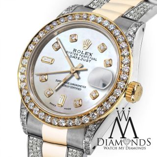 Diamond Ladies Rolex Datejust 26mm 2 Tone 18k Gold Steel Diamond Watch White