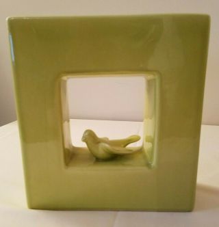 Vintage Red Wing Usa 430 Pottery Planter Square Vase With Bird - Lime Green