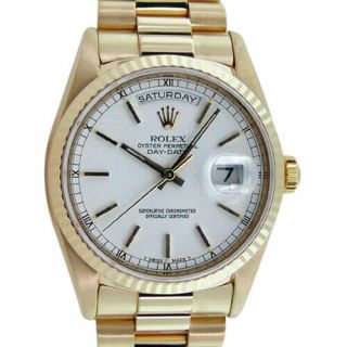 Rolex - Mens 18kt Gold Day Date President White Stick Dial 18238 - Sant Blanc