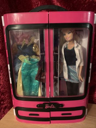 ❤ Bd32 - Barbie Pink Wardrobe Closet Plastic Carrying Case Mattel & Doll & Clothes