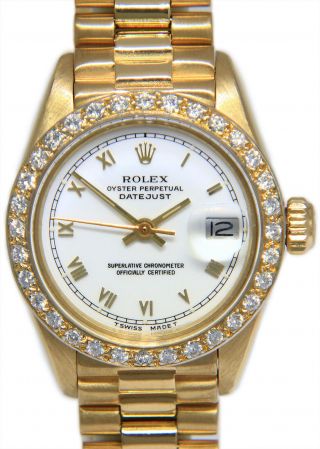 Rolex Datejust President 18k Yellow Gold Diamond Bezel Ladies 26mm Watch 6917