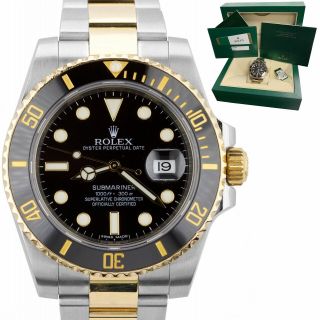 2015 Rolex Submariner Ceramic 116613 Ln Two - Tone Gold Black Dive Watch