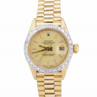 Rolex Datejust President 6917 Diamond Bezel 18k Yellow Gold 26mm Watch 69178