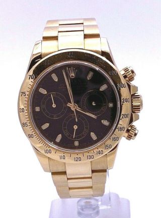 Rolex Daytona 116528 18k Yellow Gold Chronograph 40mm Watch.  Black Dial