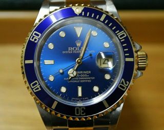 Rolex Submariner Date Blue Two Tone 18kt Gold Men 
