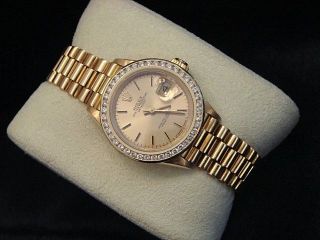 Rolex Datejust President Ladies Solid 18k Yellow Gold Watch Diamond Bezel 69178