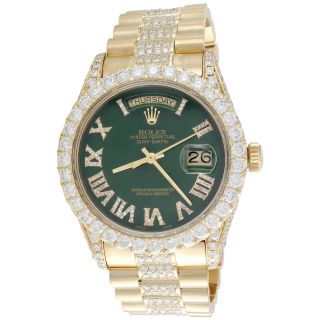 Rolex President Day - Date 18038 Diamond Watch 18k Gold 36mm Green Roman 10.  73 Ct.