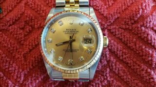 Rolex Datejust Mens 18K Yellow Gold Stainless Steel Watch Jubilee 16233 3
