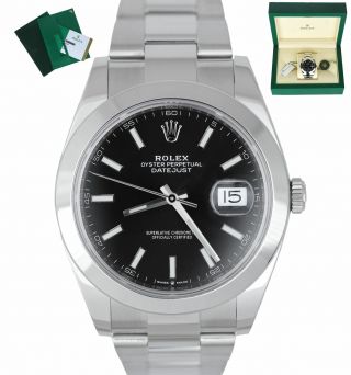 2019 Rolex Datejust 41 Black Stick 41mm Smooth Stainless Steel Watch 126300